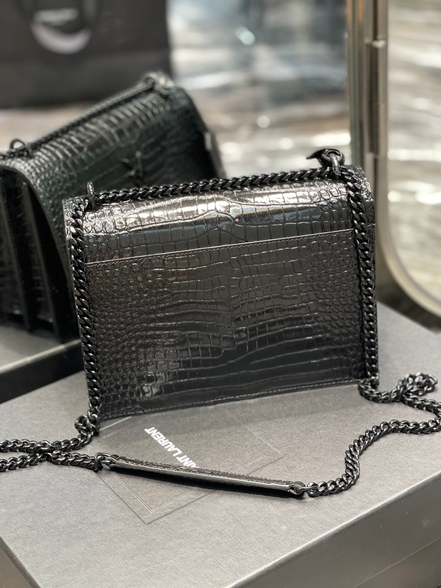YSSL Sunset Medium Chain Bag Black For Women 8in/22cm YSL 442906DND0U1000