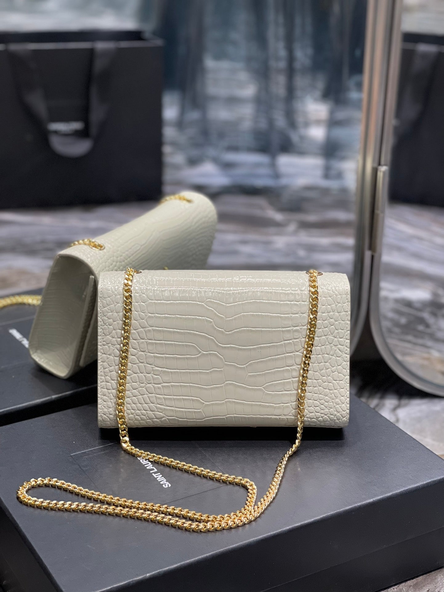 YSSL Kata Medium Chain Bag White  With Tassel For Women 9in/24cm YSL 354119DND0J9207