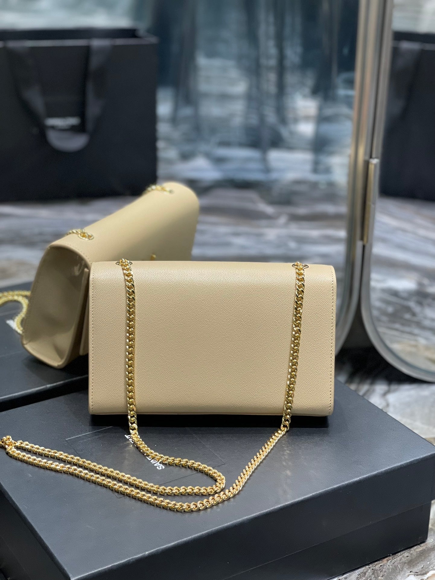 YSSL Kata Medium Chain Bag Beige With Tassel For Women 9in/24cm YSL