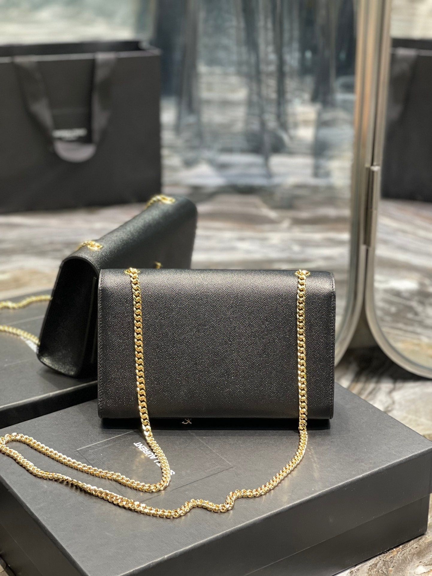 YSSL Kata Medium Chain Bag Black With Tassel For Women 9in/24cm YSL 354119BOW0J1000