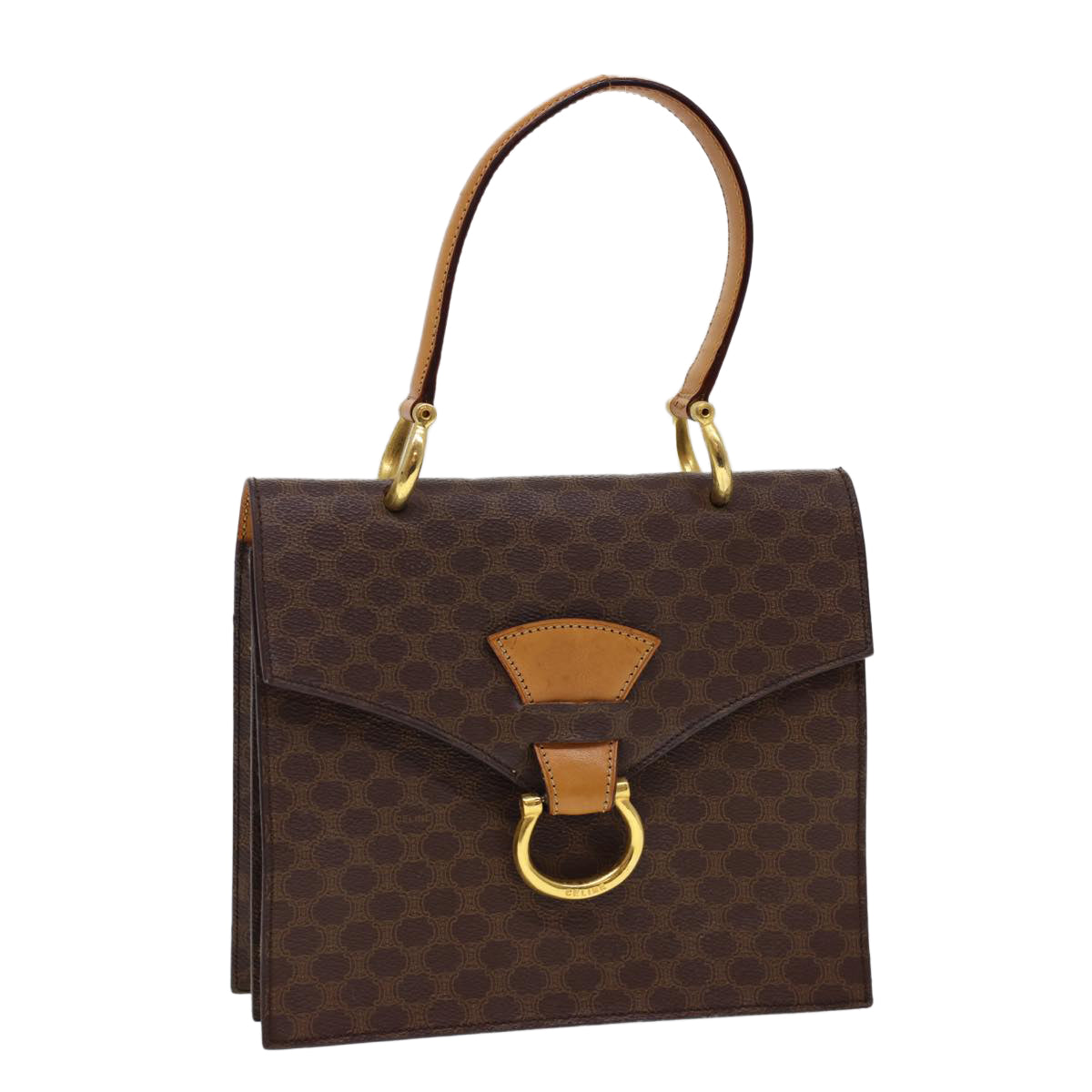 Luxury CELINE Macadam Canvas Hand Bag PVC Leather Brown  40087