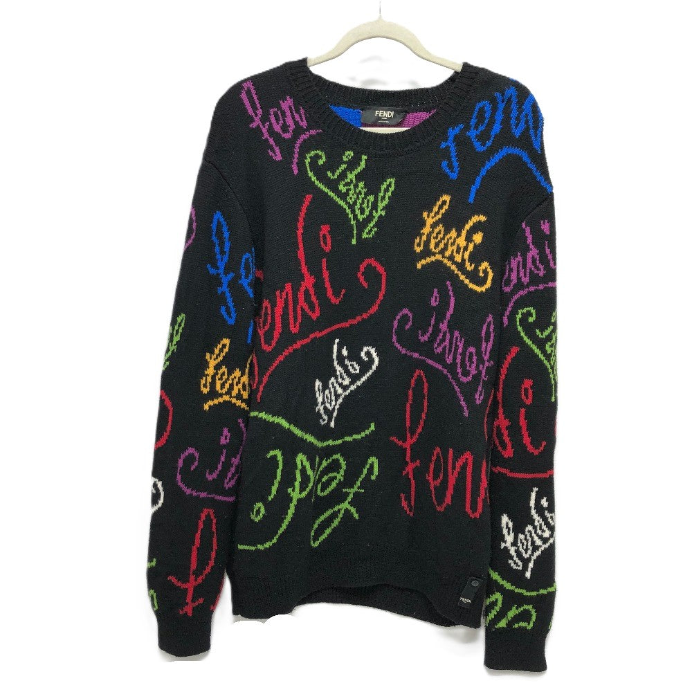 FENDI sweater FZY463 AH3E cotton black 21AW Logo Multicolor 50