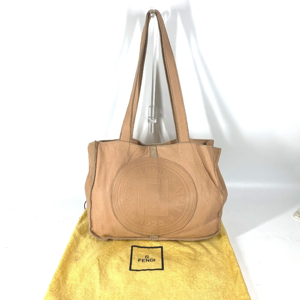 FENDI Tote Bag leather beige   Big logo Women