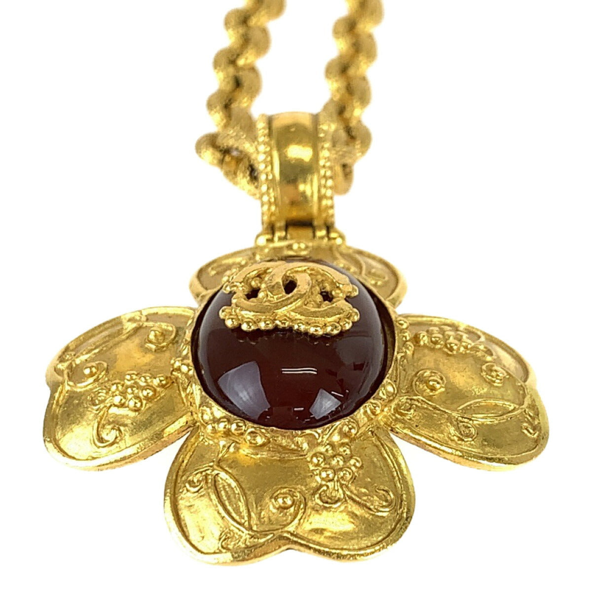 Chanel Gripoix Coco Mark Stone Gold-Plated Necklace