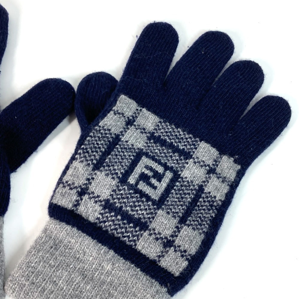 FENDI gloves FXY010 wool Navy Check FF Bicolor logo Women