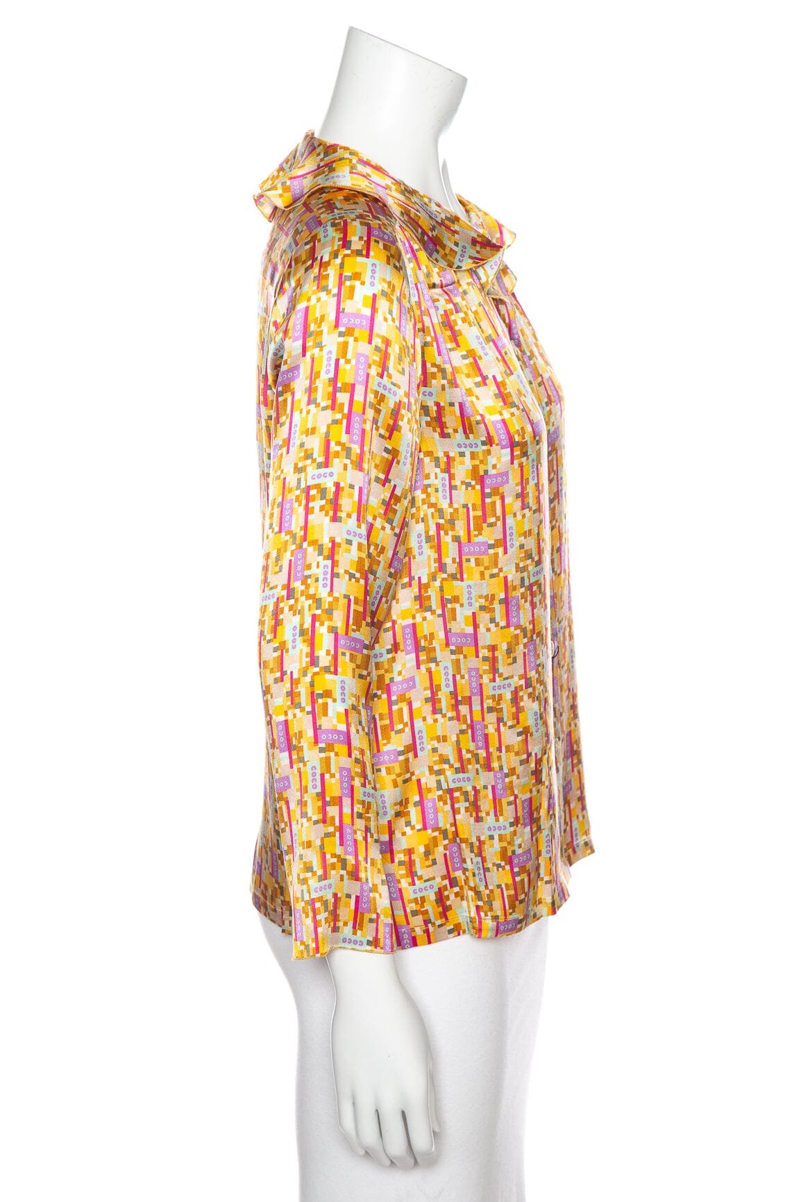 Chanel Yellow Multi "Coco"  S/S Button Up Blo  SZ 40