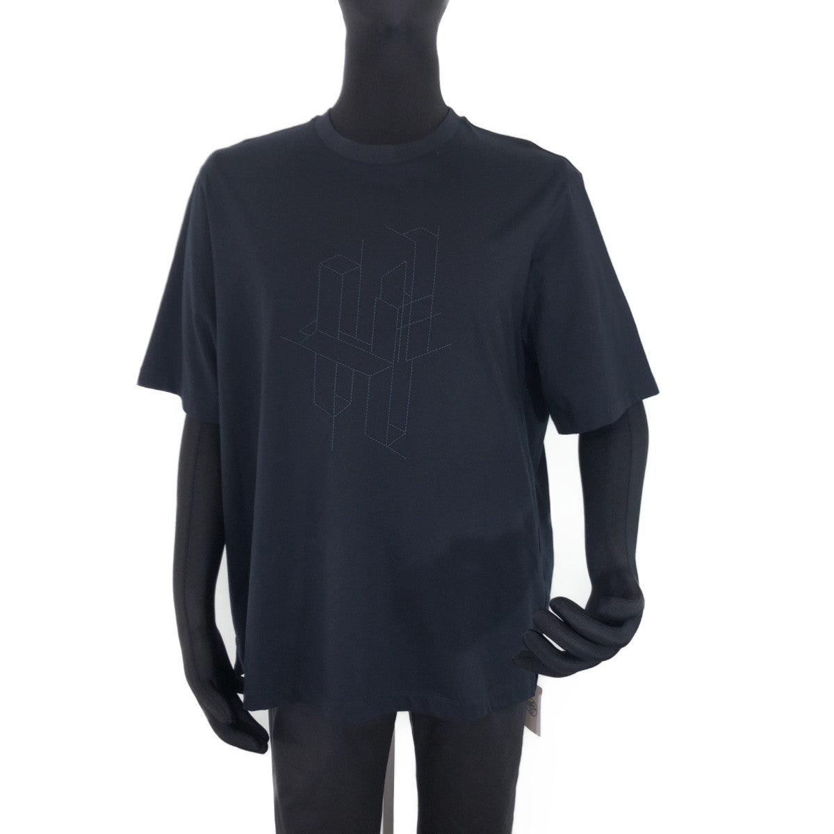 HERMES Short sleeve T-shirt cotton Navy navy blue Short Sleeve Shirts T-Shirts H logo embroidery mens XL  d