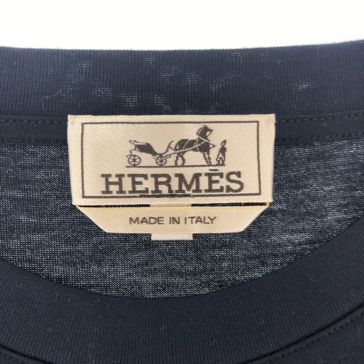 HERMES Short sleeve T-shirt cotton Navy navy blue Short Sleeve Shirts T-Shirts H logo embroidery mens XL  d