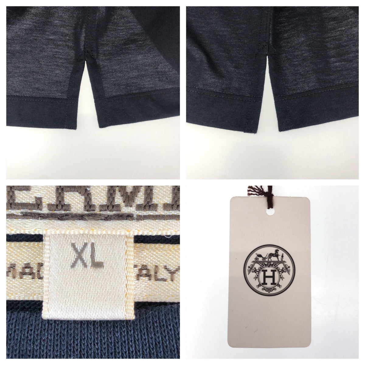 HERMES Short sleeve T-shirt cotton Navy navy blue Short Sleeve Shirts T-Shirts H logo embroidery mens XL  d