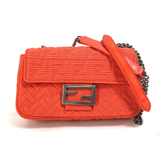 FENDI Shoulder Bag 8BR793 Canvas / leather Red Baguette Chain Midi Women