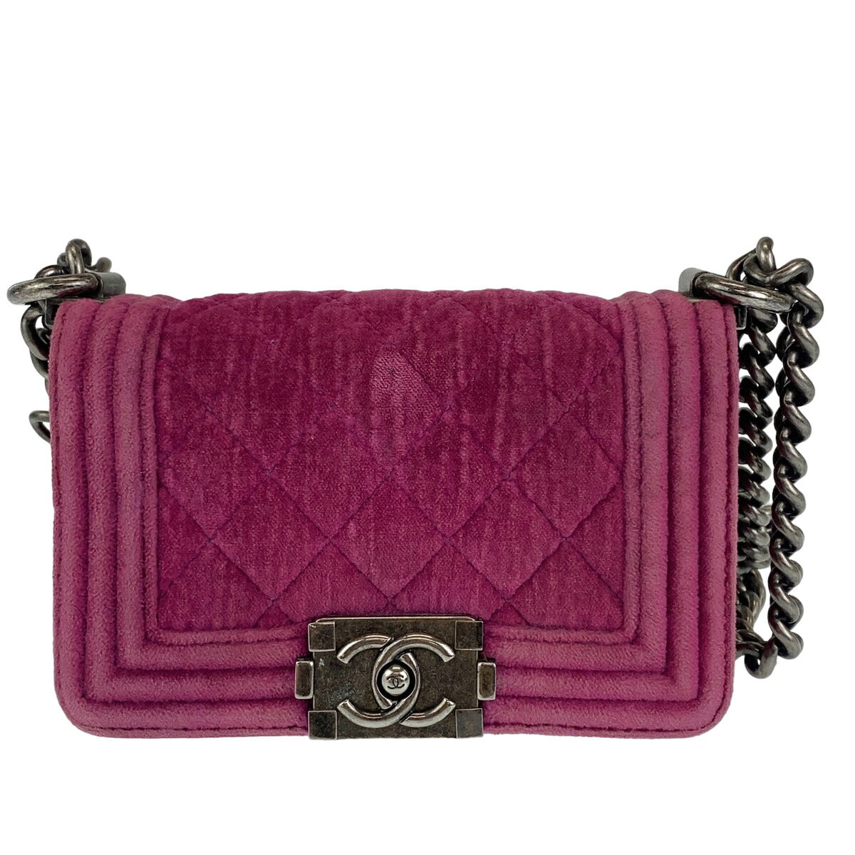 Chanel Mini Boy Chanel Velour Leather Shoulder Bag
