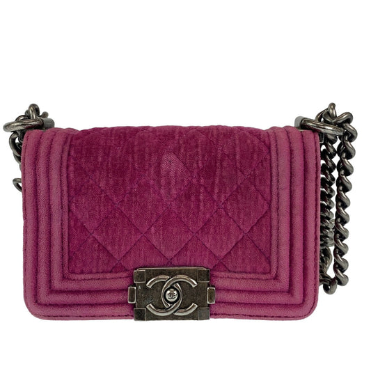 Chanel Mini Boy Chanel Velour Leather Shoulder Bag