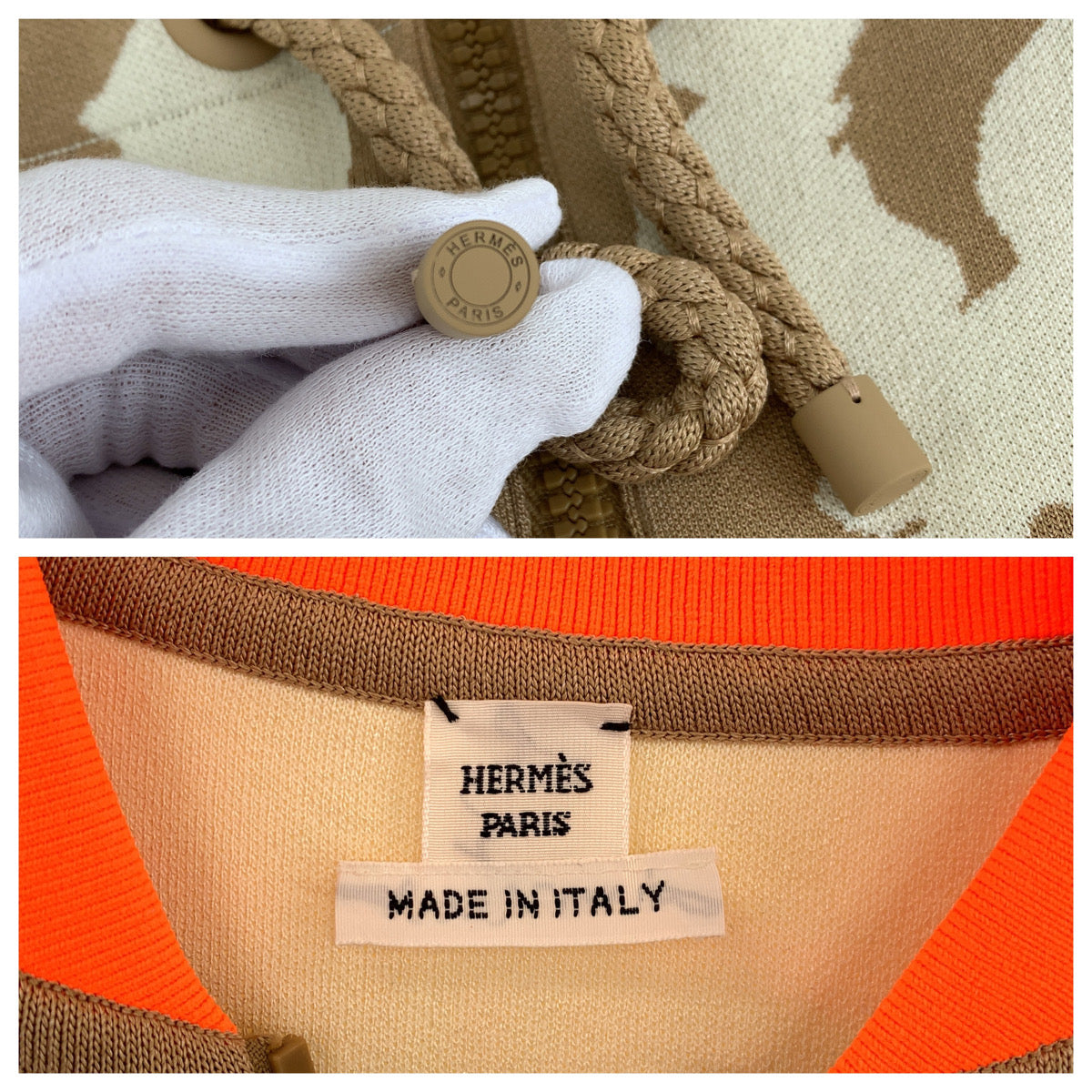 HERMES sweat 2H2816DR Silk, Polyester Brown orange Jackets Cardigans Jerseys twill laine Women 34  d