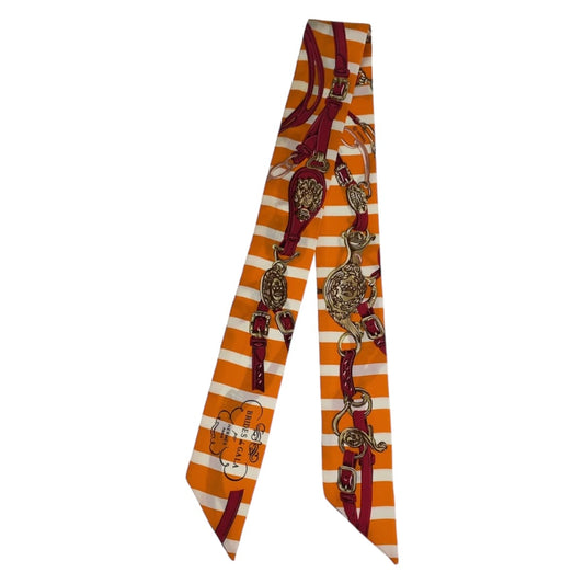HERMES scarf silk Orange Pink Multicolor scarf ribbon Twilly BRIDES de GALA Women  d