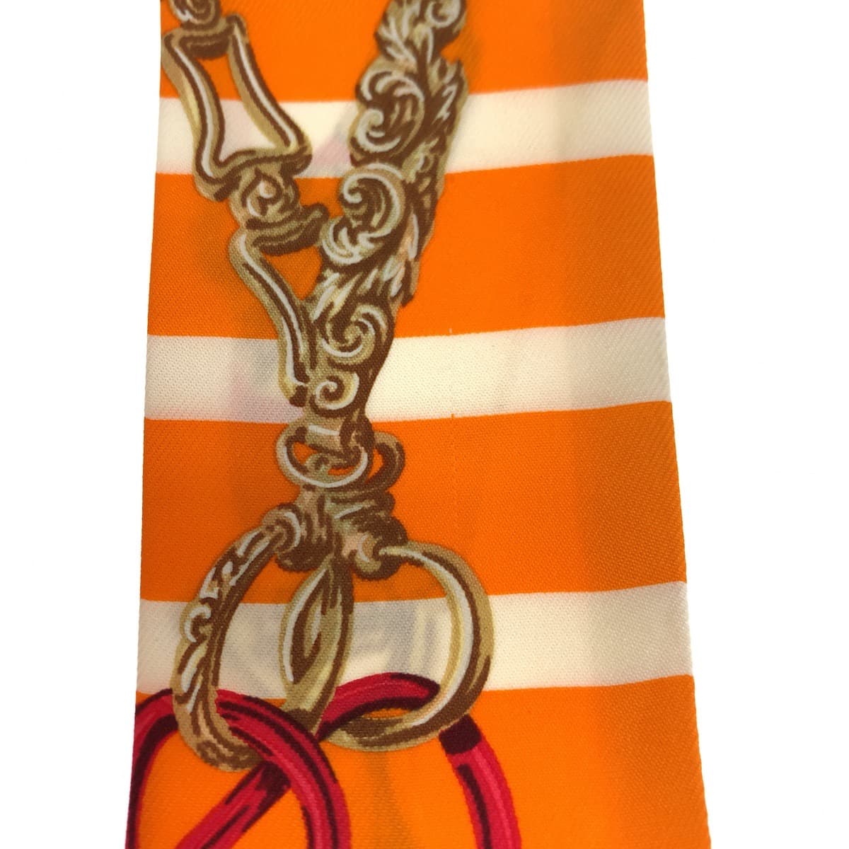 HERMES scarf silk Orange Pink Multicolor scarf ribbon Twilly BRIDES de GALA Women  d