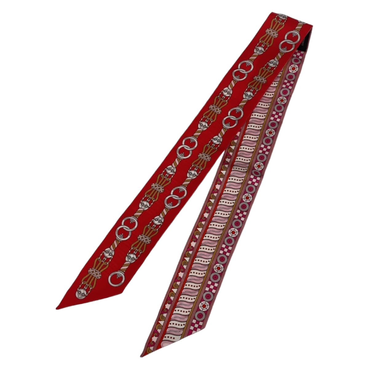 HERMES scarf silk Red Pink Multicolor scarf ribbon Twilly HARNAIS EN ROSACE Women  d