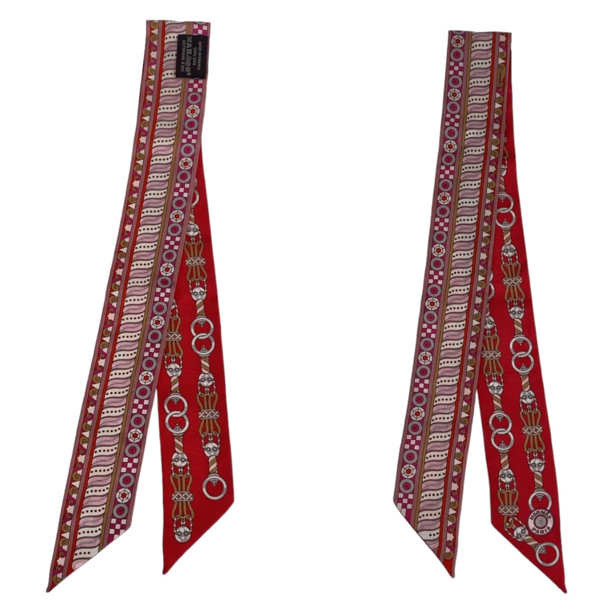 HERMES scarf silk Red Pink Multicolor scarf ribbon Twilly HARNAIS EN ROSACE Women  d