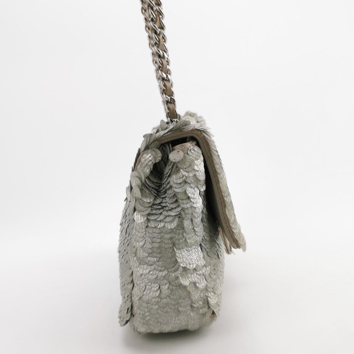 Chanel Paillette Flap Bag Rectangular Mini Glitter Sequins Silver