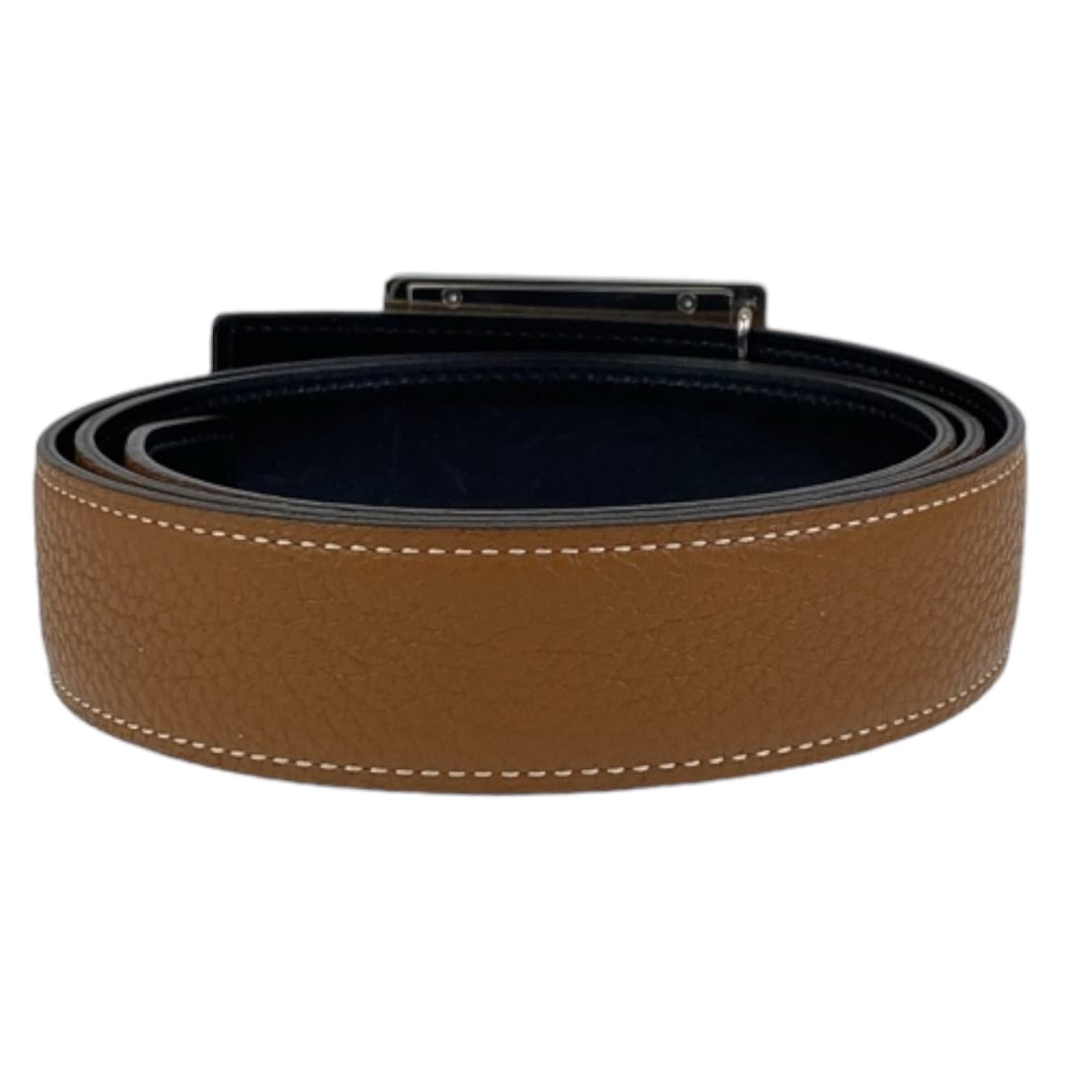 HERMES belt Togo , Box Calf Gold Camel Brown SilverMetal Stud buckle mens 100  d