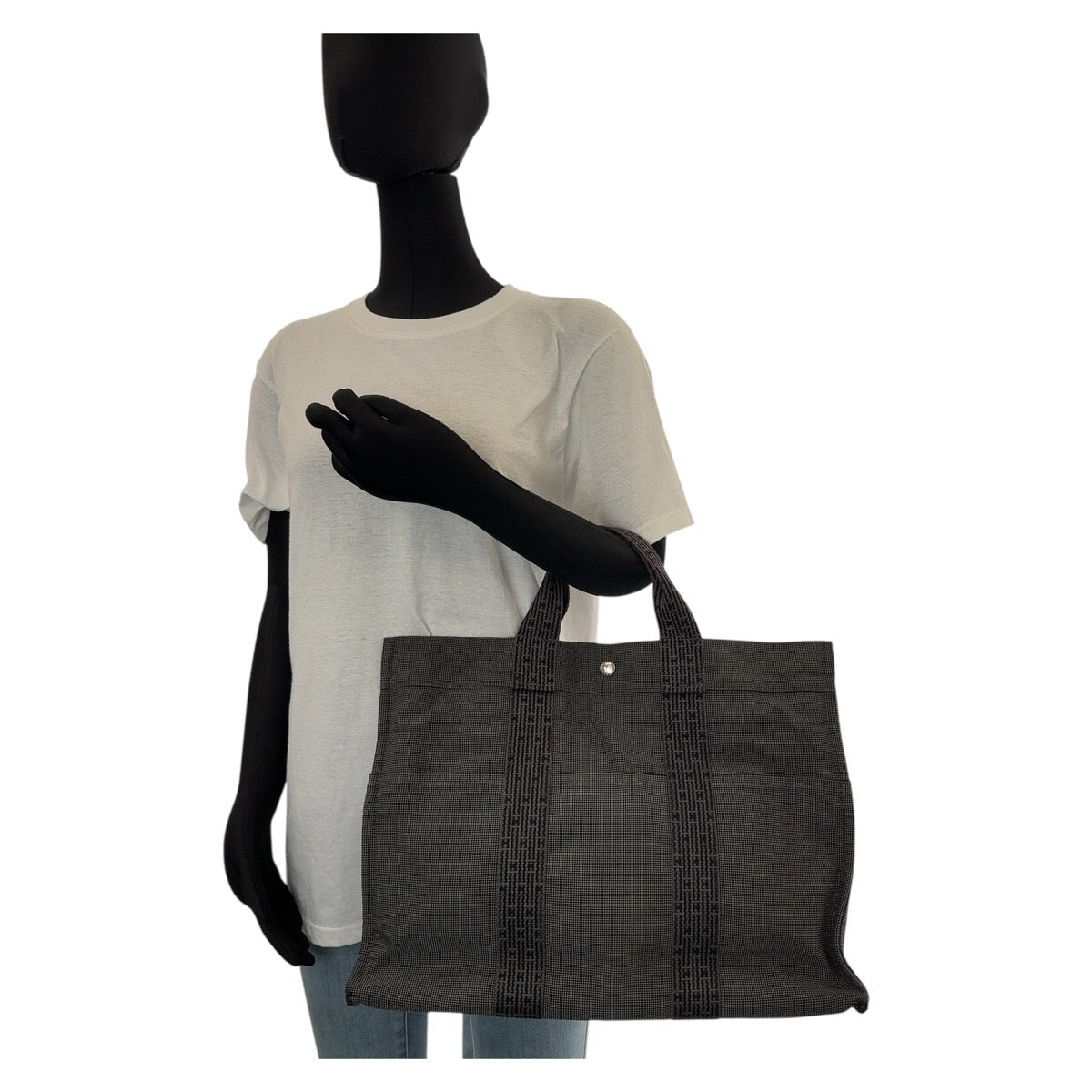 HERMES Tote Bag canvas Grey SilverMetal Tote Bag Handbag A4 storage Unisex Her Line MM mens  d
