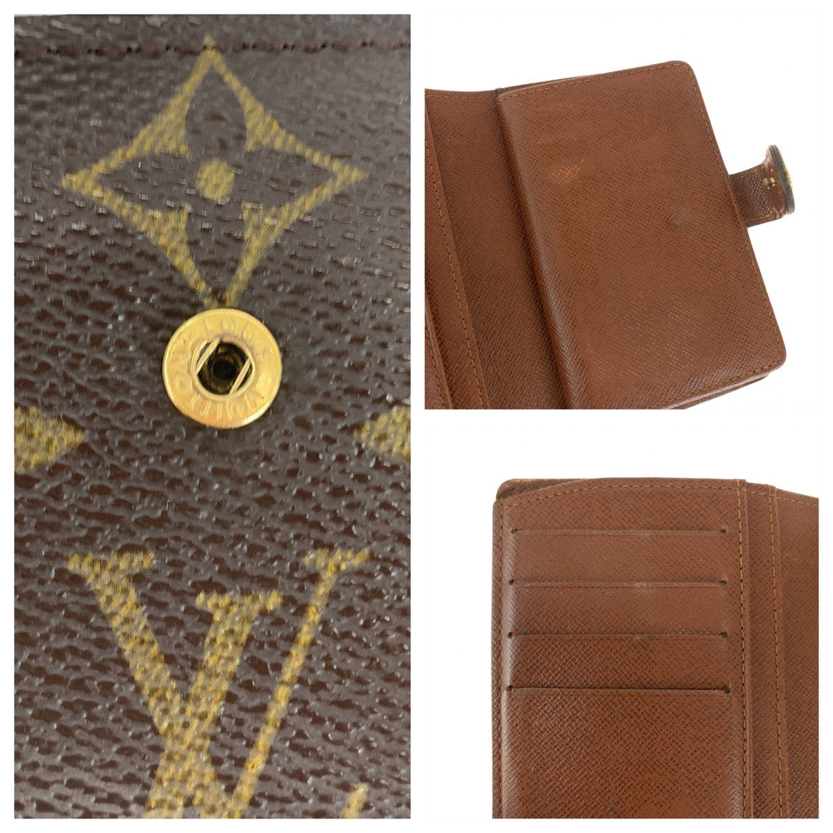 LOUIS VUITTON Bifold Wallet M61674 PVC Brown Gold Metal Purse Folding Wallet Compact Wallet Monogram Portefeuille Viennoiserie Women  d
