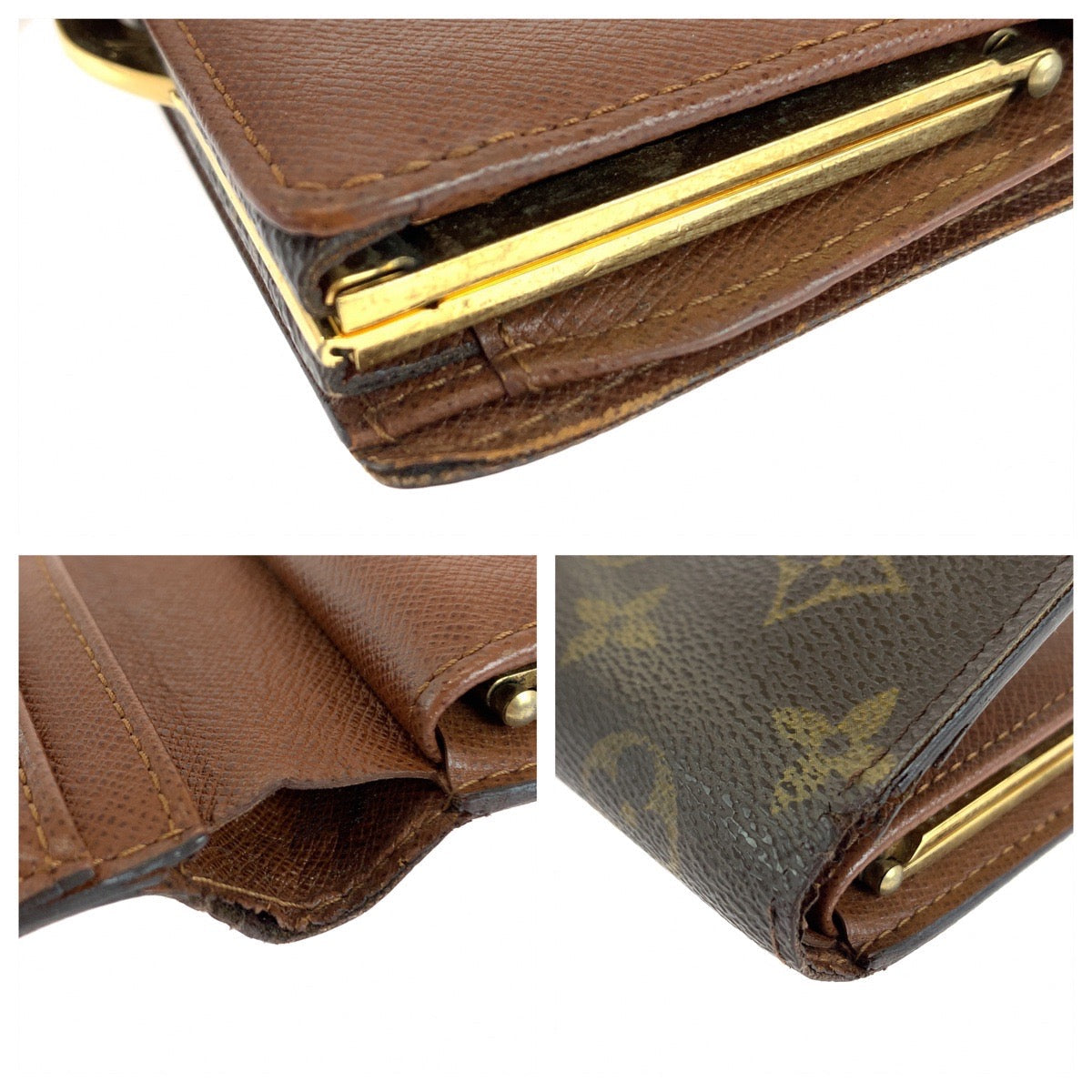 LOUIS VUITTON Bifold Wallet M61674 PVC Brown Gold Metal Purse Folding Wallet Compact Wallet Monogram Portefeuille Viennoiserie Women  d
