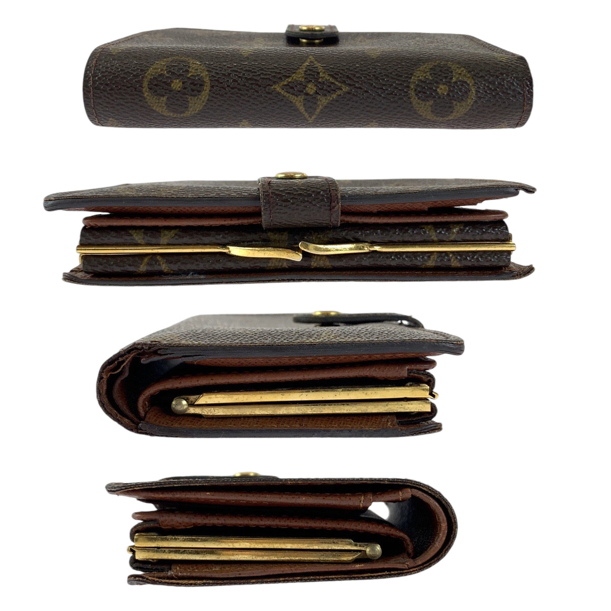 LOUIS VUITTON Bifold Wallet M61674 PVC Brown Gold Metal Purse Folding Wallet Compact Wallet Monogram Portefeuille Viennoiserie Women  d