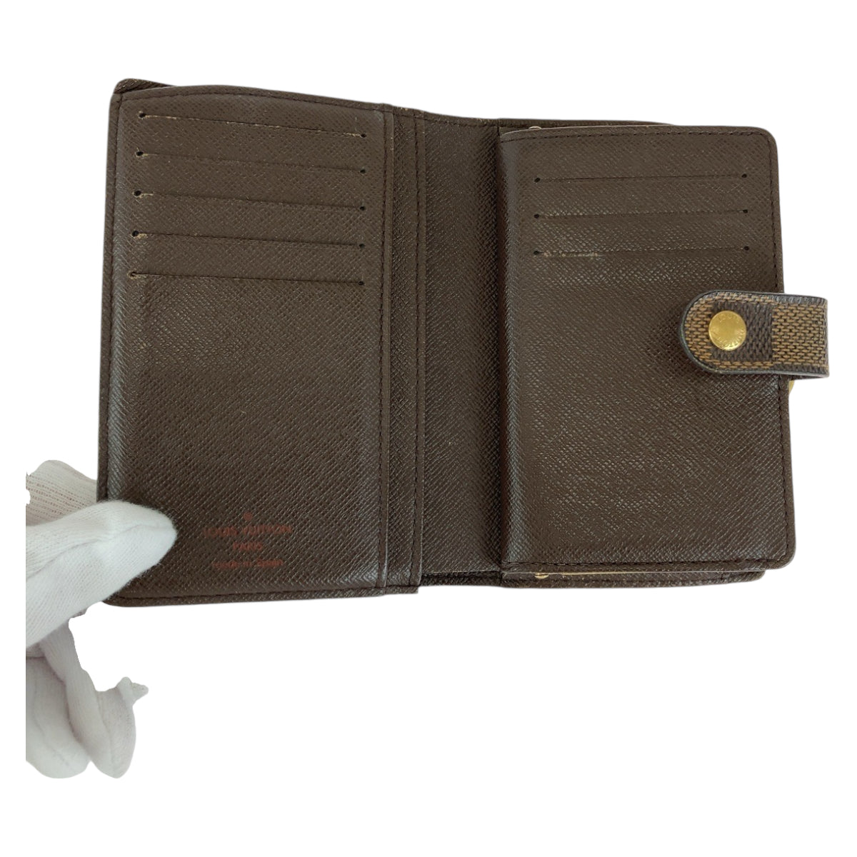 LOUIS VUITTON Bifold Wallet N61674 PVC Brown Gold Metal Purse Folding Wallet Compact Wallet Damier Ebene Portefeuille Viennoiserie Women  d