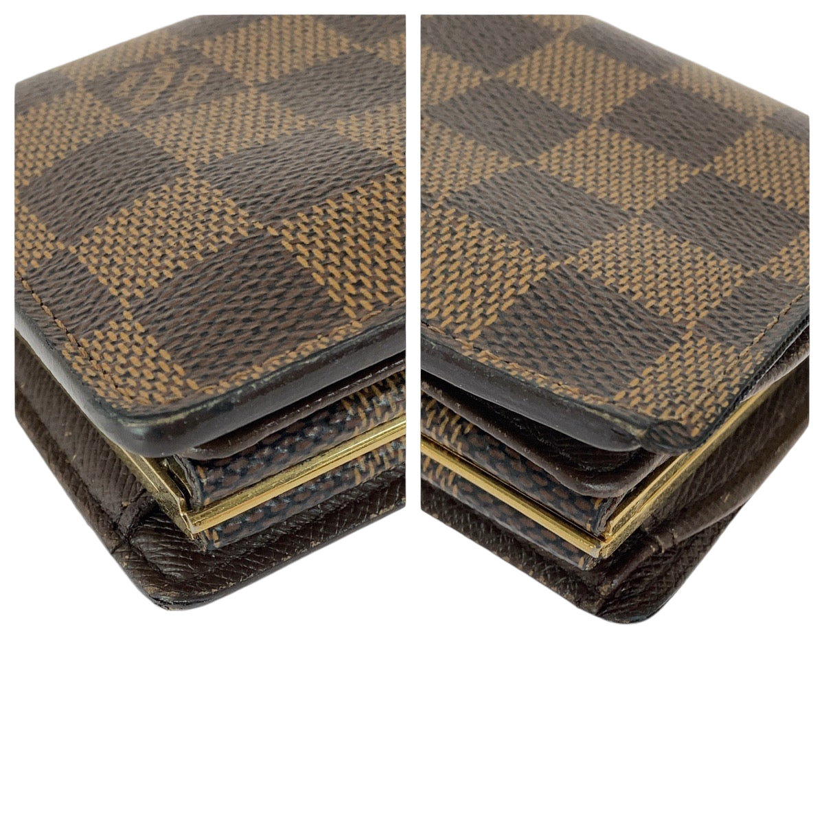 LOUIS VUITTON Bifold Wallet N61674 PVC Brown Gold Metal Purse Folding Wallet Compact Wallet Damier Ebene Portefeuille Viennoiserie Women  d