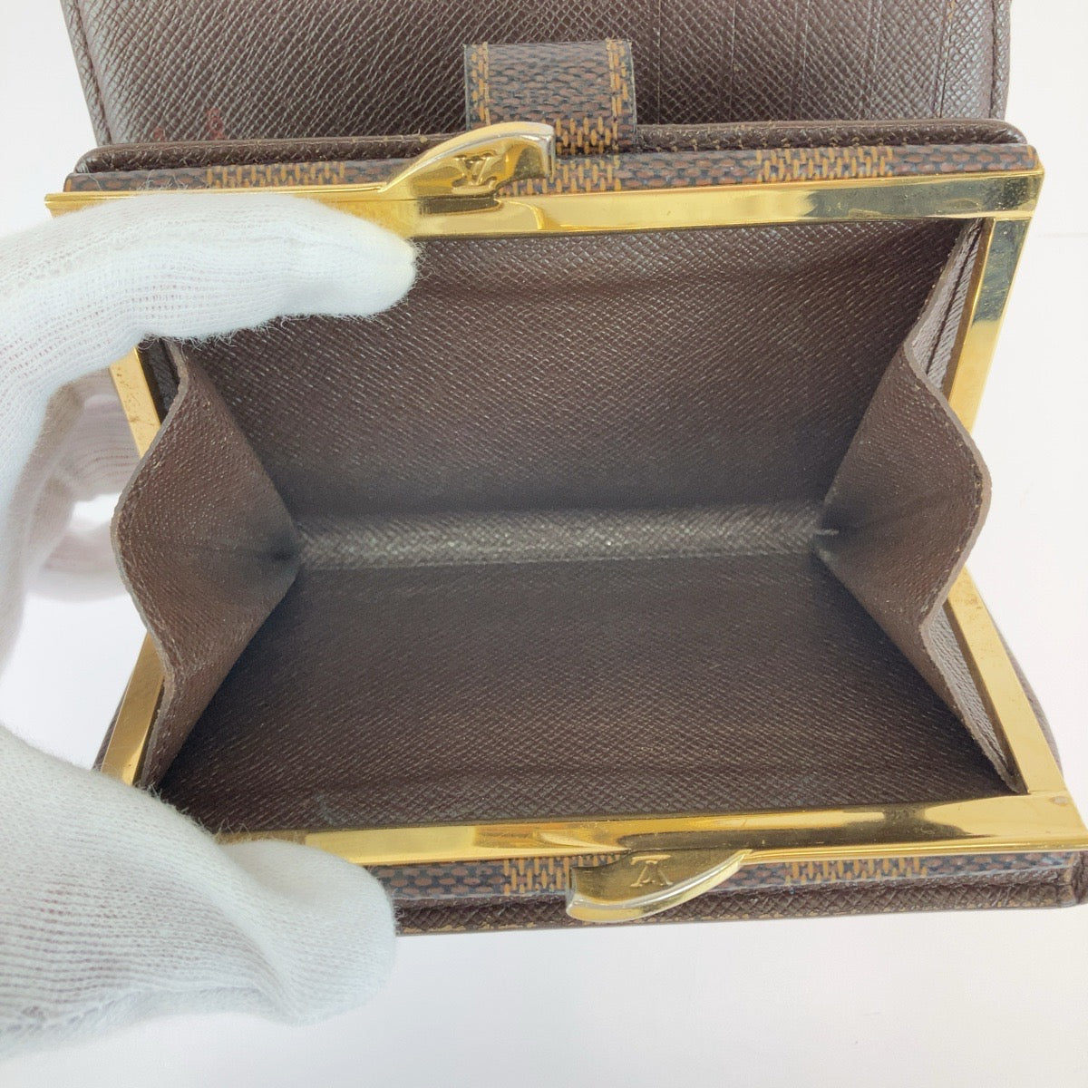LOUIS VUITTON Bifold Wallet N61674 PVC Brown Gold Metal Purse Folding Wallet Compact Wallet Damier Ebene Portefeuille Viennoiserie Women  d