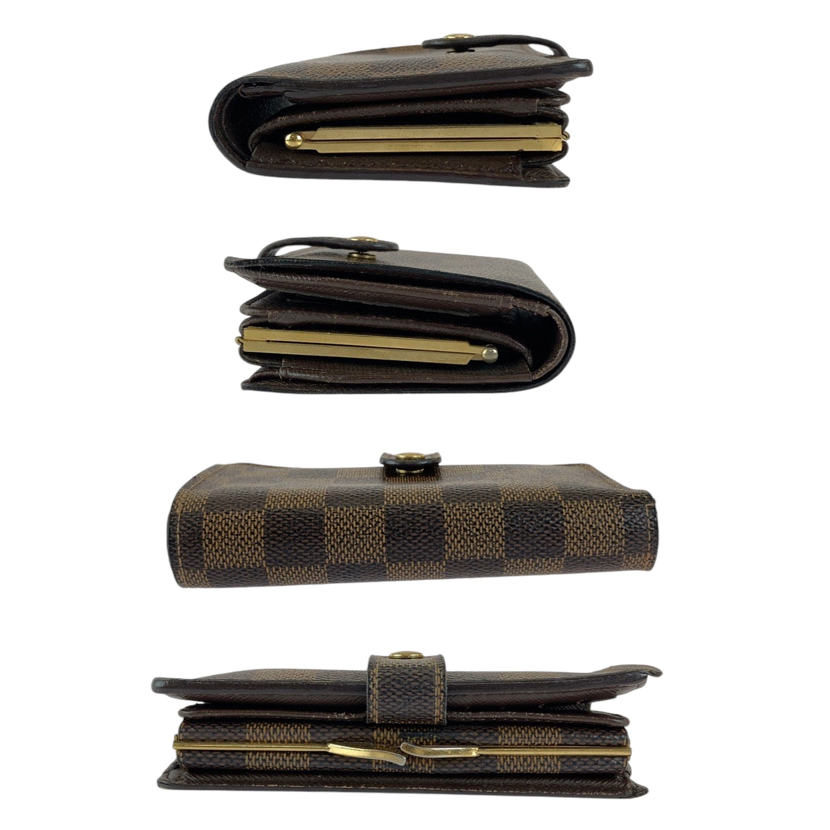 LOUIS VUITTON Bifold Wallet N61674 PVC Brown Gold Metal Purse Folding Wallet Compact Wallet Damier Ebene Portefeuille Viennoiserie Women  d