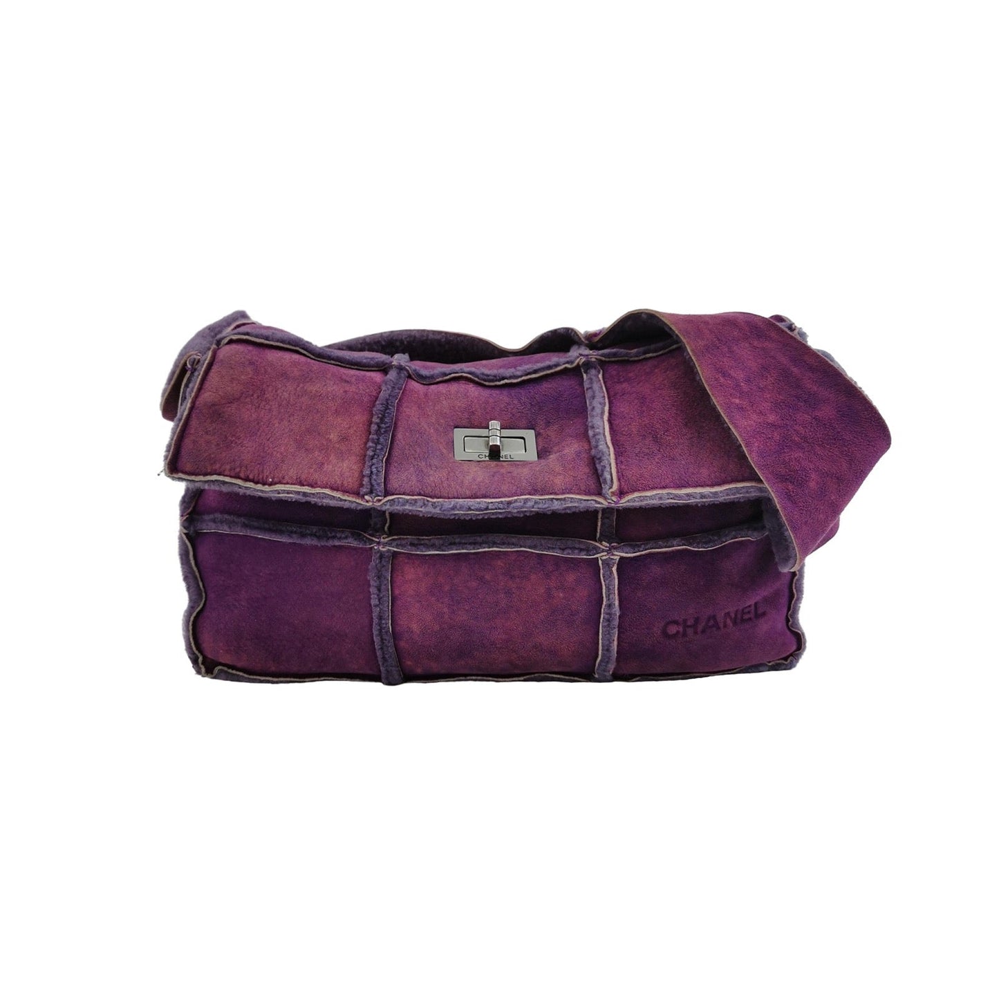 Chanel 2.55 Flap   Chocolate Bar Purple Suede Crossbody Messenger Bag