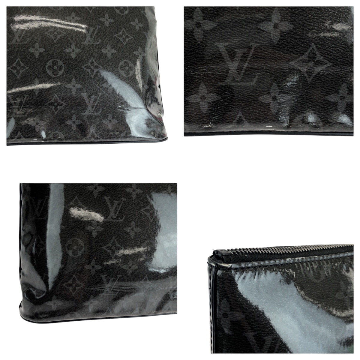 LOUIS VUITTON Clutch bag M63373 Patent leather Black SilverMetal Clutch bag business bag Monogram Eclipse pochette cosmos mens  d