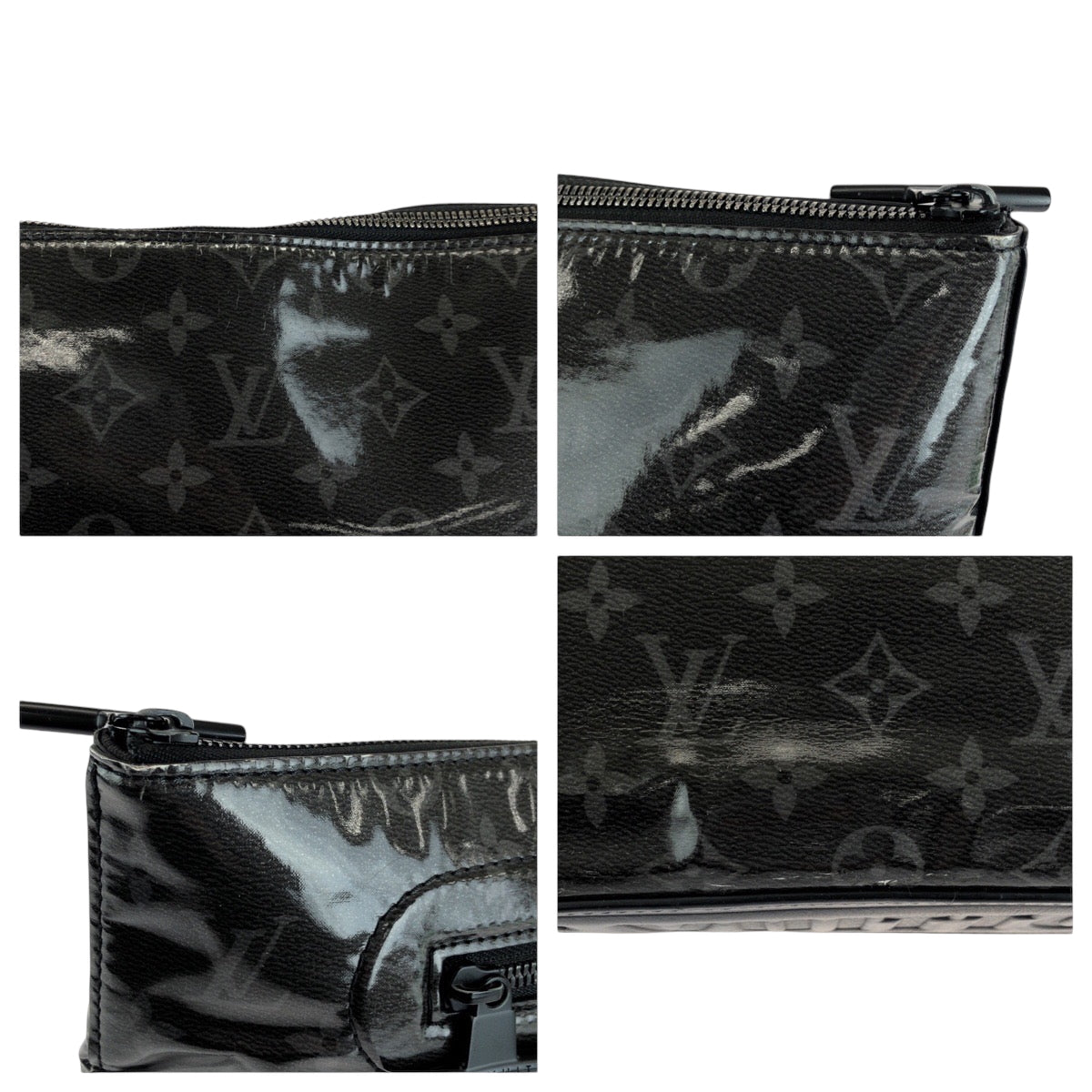 LOUIS VUITTON Clutch bag M63373 Patent leather Black SilverMetal Clutch bag business bag Monogram Eclipse pochette cosmos mens  d