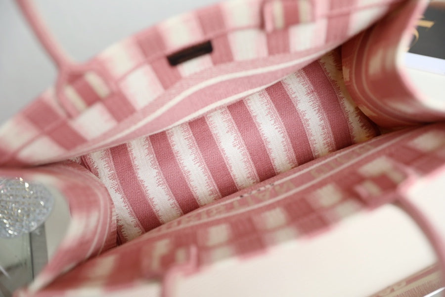 Top Quality MeTop Qualityum Book Tote  Pink D-Stripes Embroidery For Women 36cm/16.5in CD