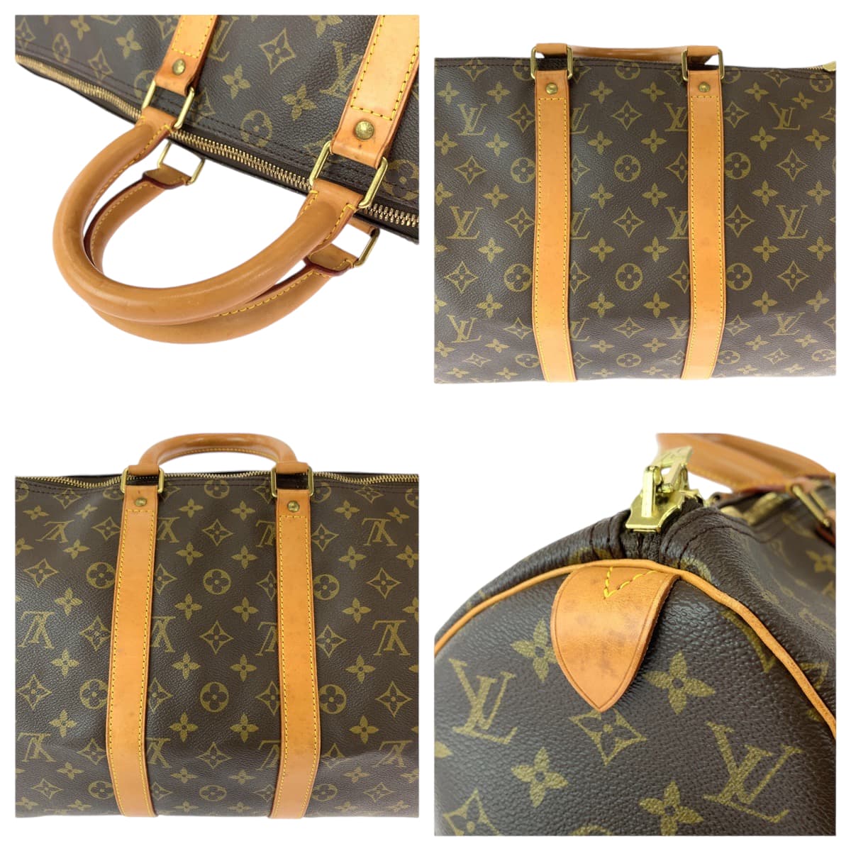 LOUIS VUITTON Boston Duffel bag PVC Brown Gold Metal Boston Duffel bag Handbag Monogram Keepall 50 Women  d