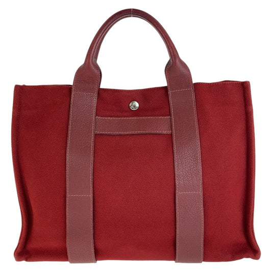 HERMES Tote Bag Canvas, Leather Wine Red Bordeaux SilverMetal Tote Bag Handbag A4 compatible Sac Arne MM Women  d