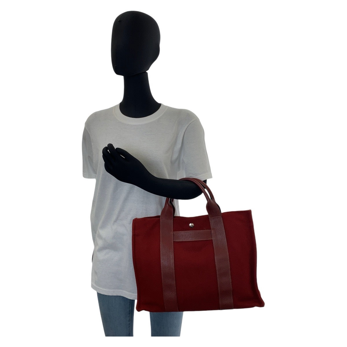 HERMES Tote Bag Canvas, Leather Wine Red Bordeaux SilverMetal Tote Bag Handbag A4 compatible Sac Arne MM Women  d