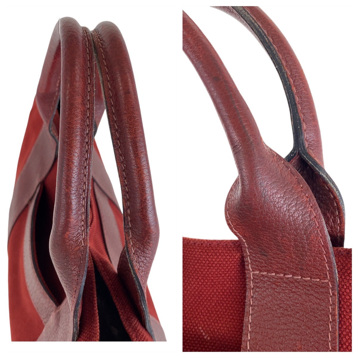 HERMES Tote Bag Canvas, Leather Wine Red Bordeaux SilverMetal Tote Bag Handbag A4 compatible Sac Arne MM Women  d