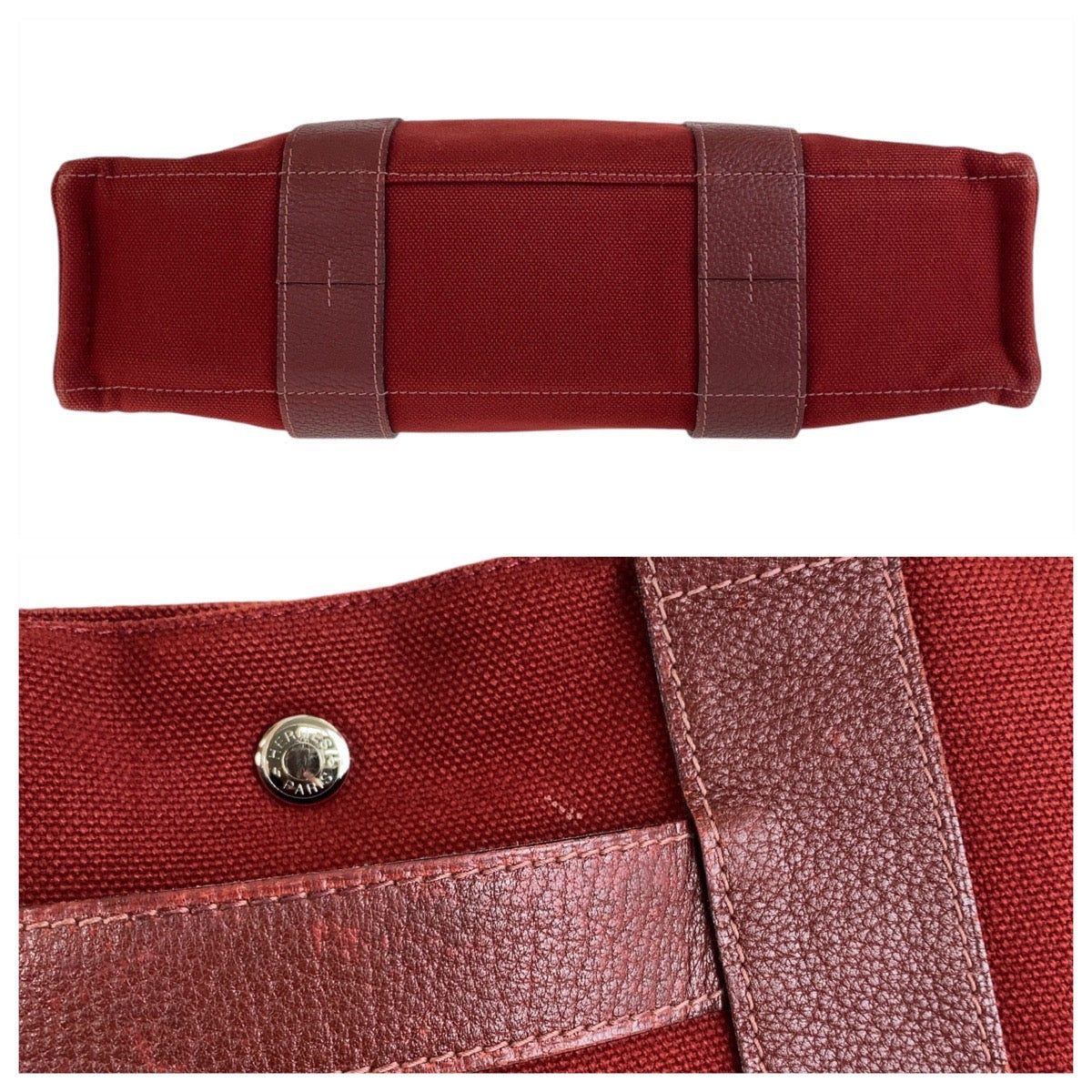 HERMES Tote Bag Canvas, Leather Wine Red Bordeaux SilverMetal Tote Bag Handbag A4 compatible Sac Arne MM Women  d