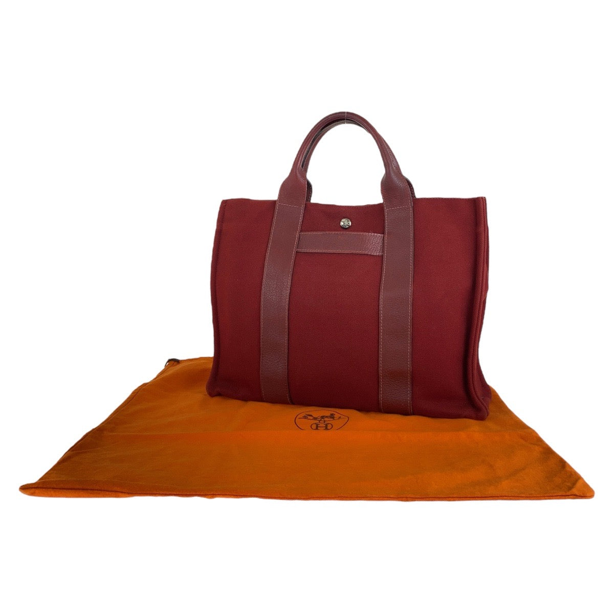 HERMES Tote Bag Canvas, Leather Wine Red Bordeaux SilverMetal Tote Bag Handbag A4 compatible Sac Arne MM Women  d