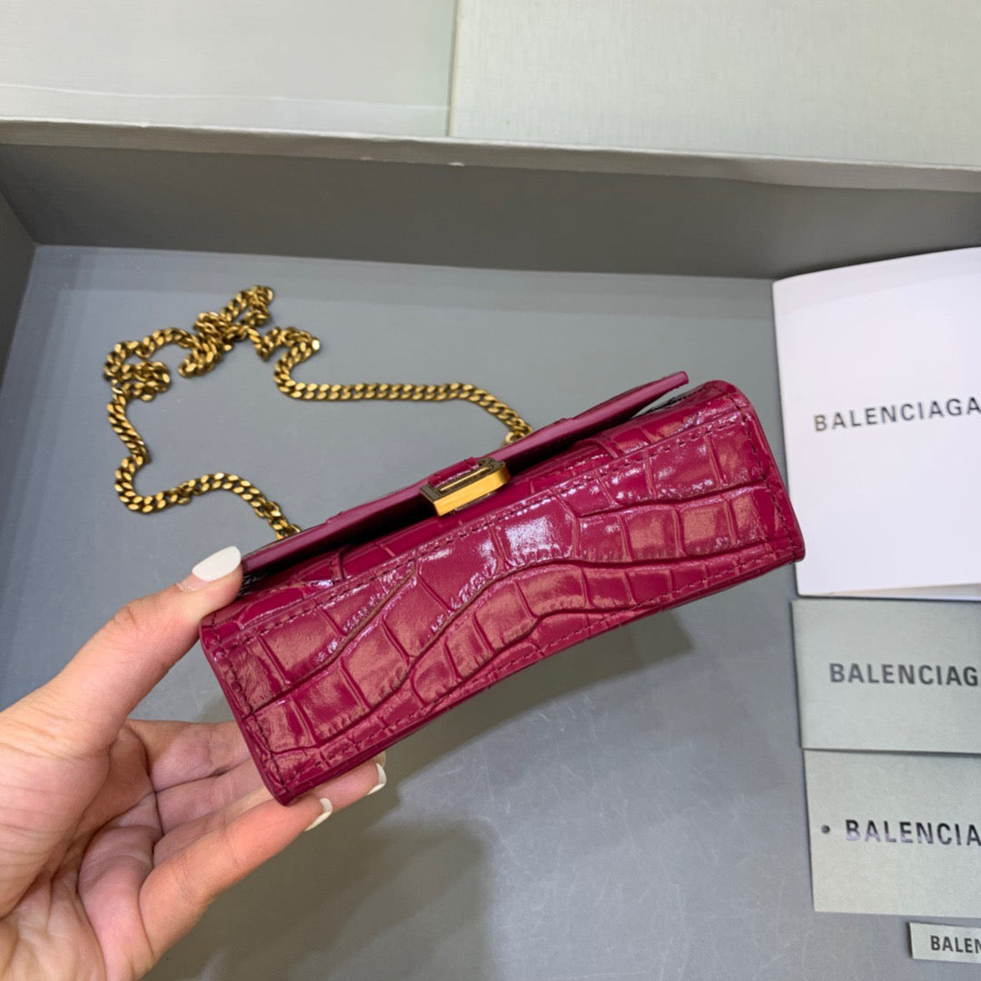 Top Quality Hourglass Mini Handbag With Chain In Dark Red, For Women,  Bags 4.7in/12cm