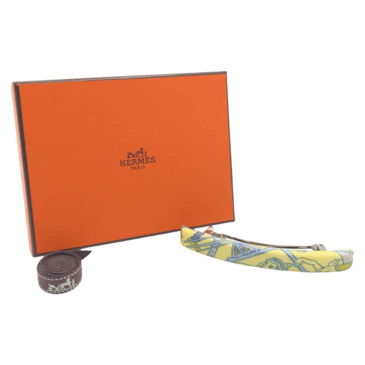 HERMES Valletta silk Yellow Light Blue SilverMetal Valletta hair accessories Women  d