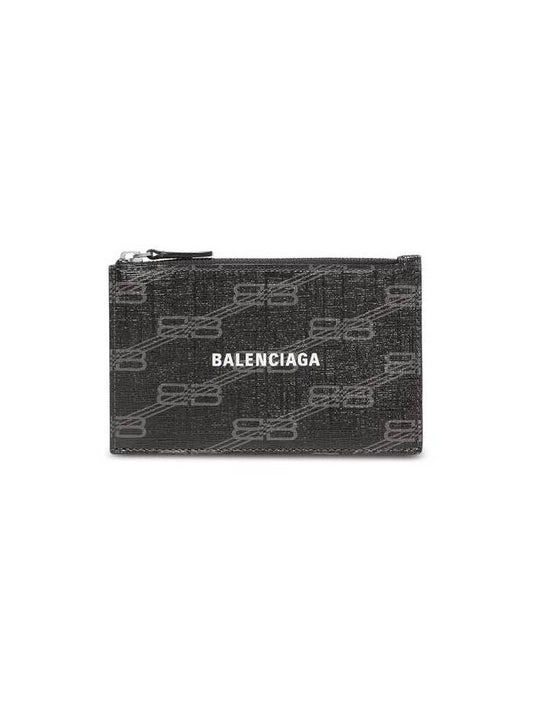 Luxury Balenciaga Trending 2025 BB Monogram Coated Canvas Coin Card Wallet Black