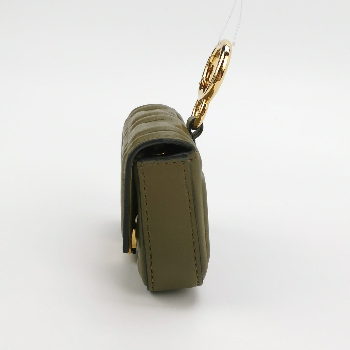 Fendi Nano Baguette Charm Khaki Green Lambskin Leather Gold Hardware