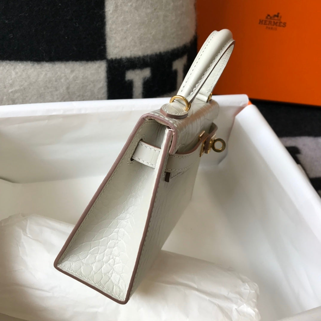 Top Quality Kelly White For Women Gold Toned Hardware 7.8in/20cm