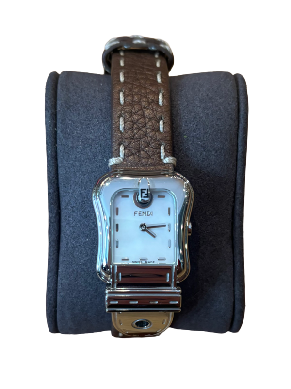 Fendi 22mm Stainless Steel Leather Strap Watch Mother of Pearl Dial