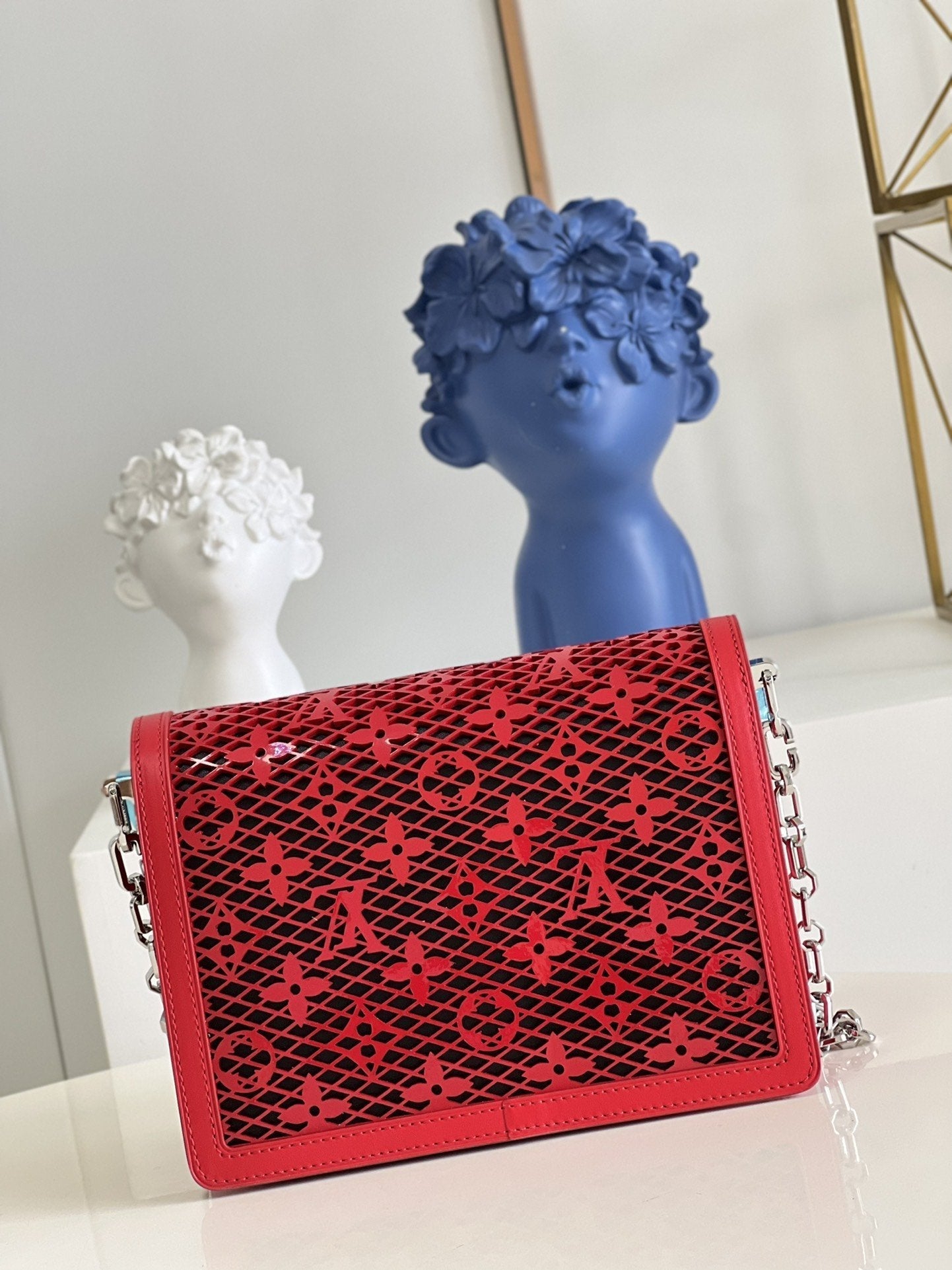 Top Quality Mini Dauphine Bags By Nicolas Ghesquière With Monogram Lace Red For Women 20cm Top Quality M20359