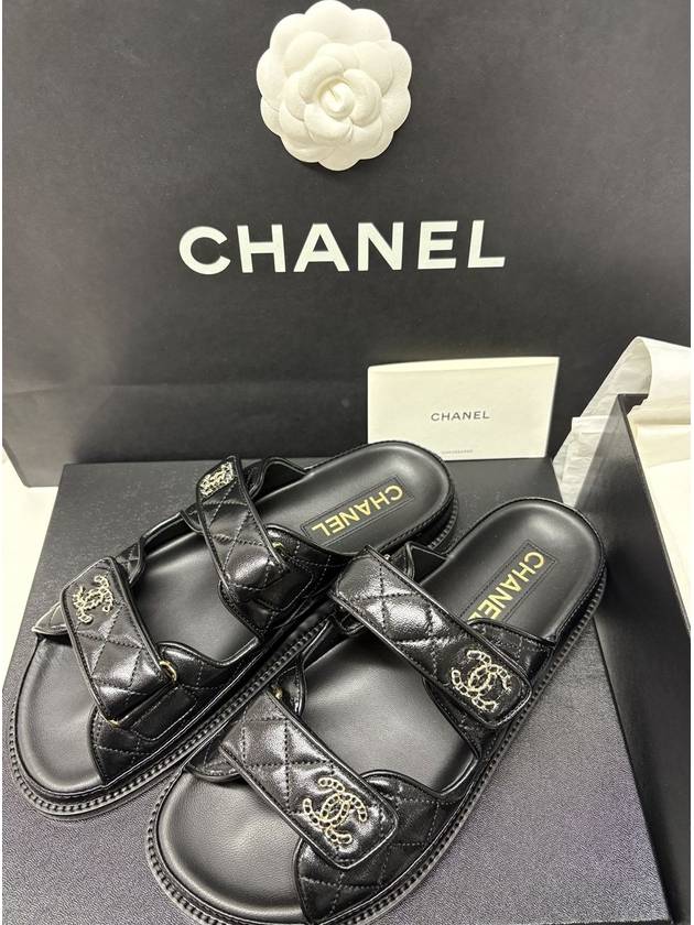 CC Logo Velcro Sandals Black Chanel