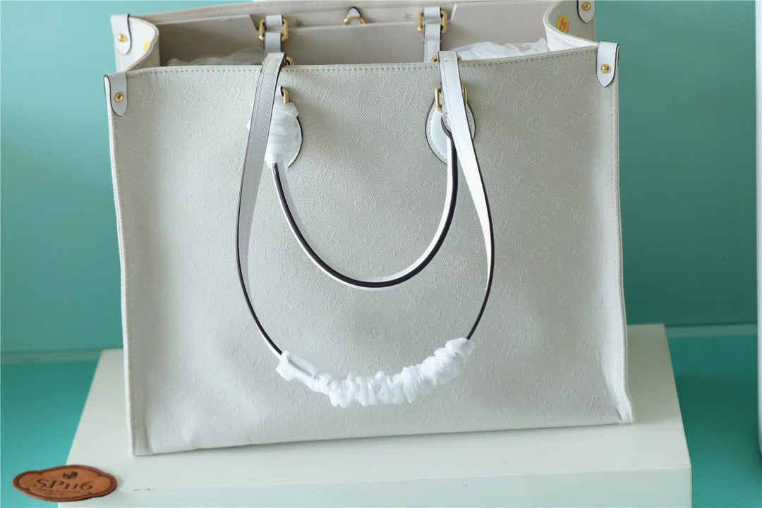 Top Quality Onthego GM Monogram Giant And Raffia White/ Yellow For Women,  Shoulder And Crossbody Bags 41cm/16.1in Top Quality M20815